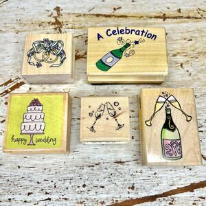 Lot of 5 Wedding Engagement Themed Wood Mounted Rubber Stamps NEW